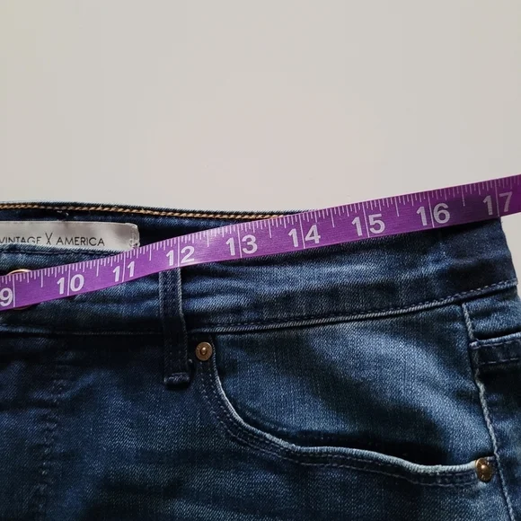 Vintage x America two-tone blue jean distressed front split skirt - Picture 4 of 8